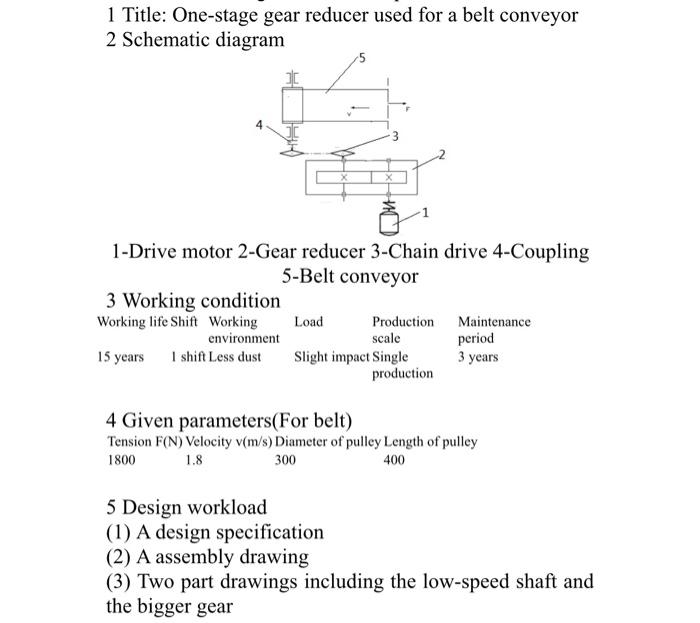 1 Title: One-stage gear reducer used for a belt | Chegg.com