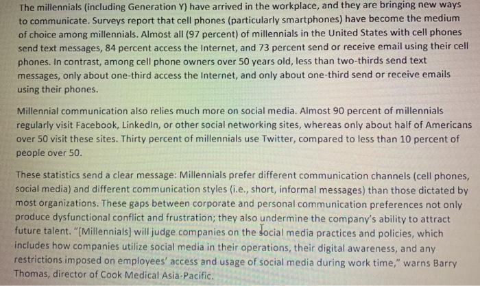 Solved The Millennials (including Generation Y) Have Arrived | Chegg.com