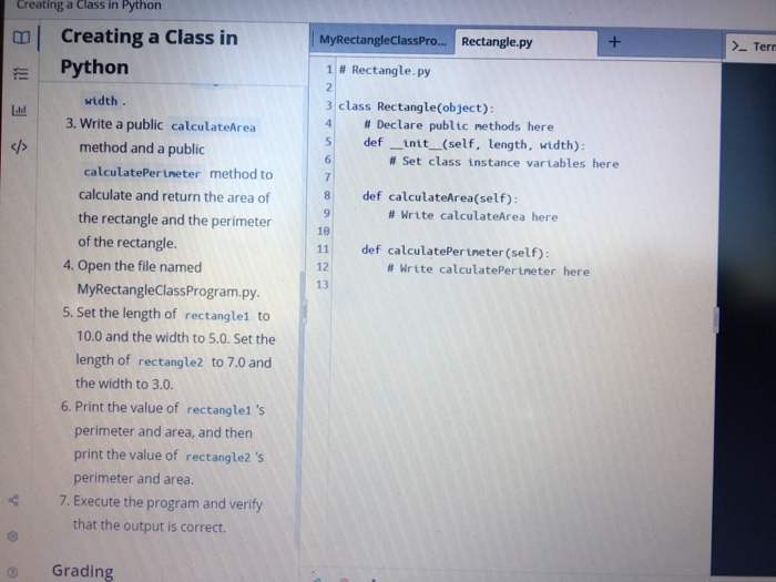 Solved + >-TC | Creating a Class in Python MyRectangleClass | Chegg.com