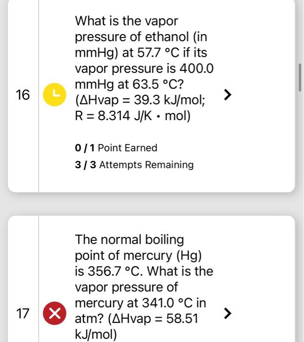 Solved What is the vapor pressure of ethanol (in mmHg ) at