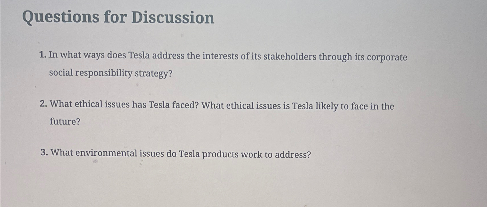 Solved Questions for DiscussionIn what ways does Tesla | Chegg.com