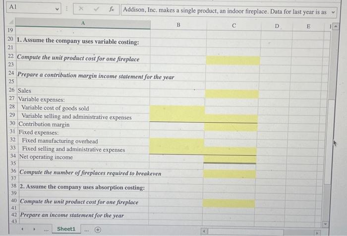 Solved Variable And Absorption Costing Using Excels Sum And 2536