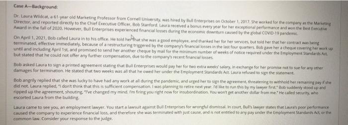 Solved Case A-Background: Dr. Laura Wildcat, a 61 year old | Chegg.com