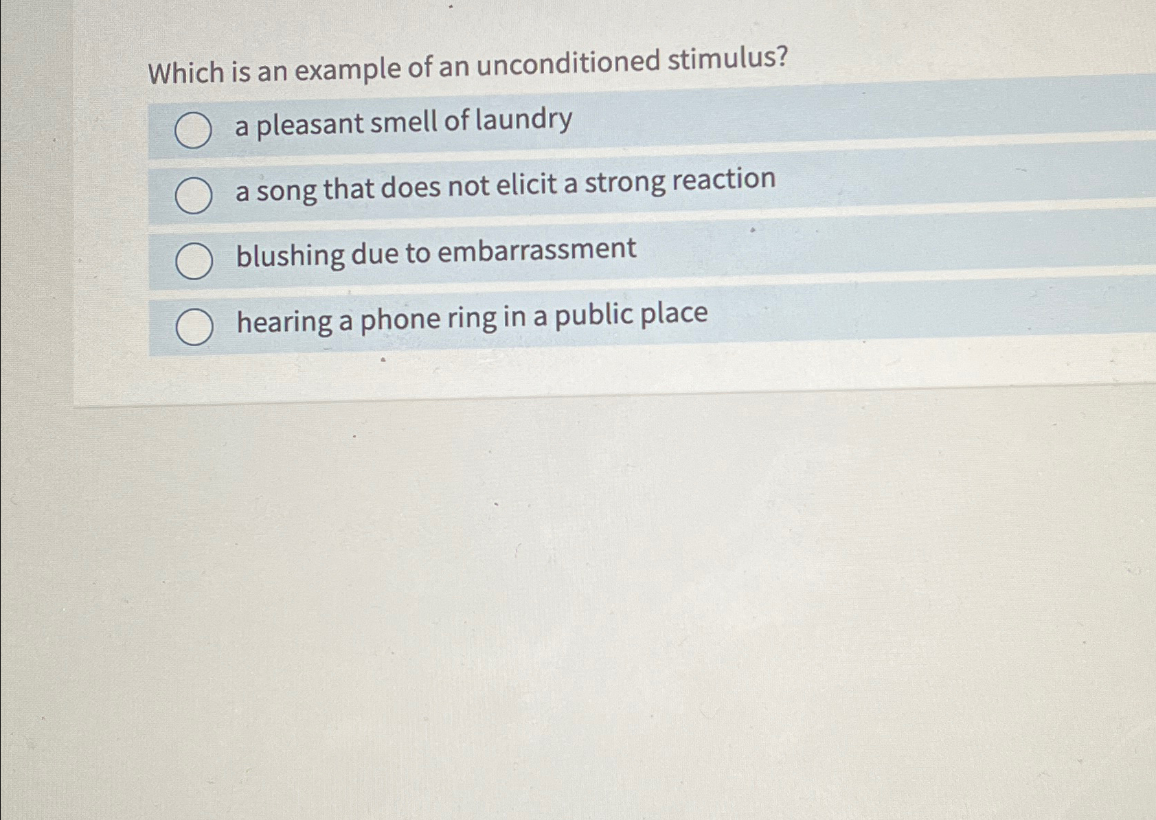 Solved Which is an example of an unconditioned stimulus?a | Chegg.com
