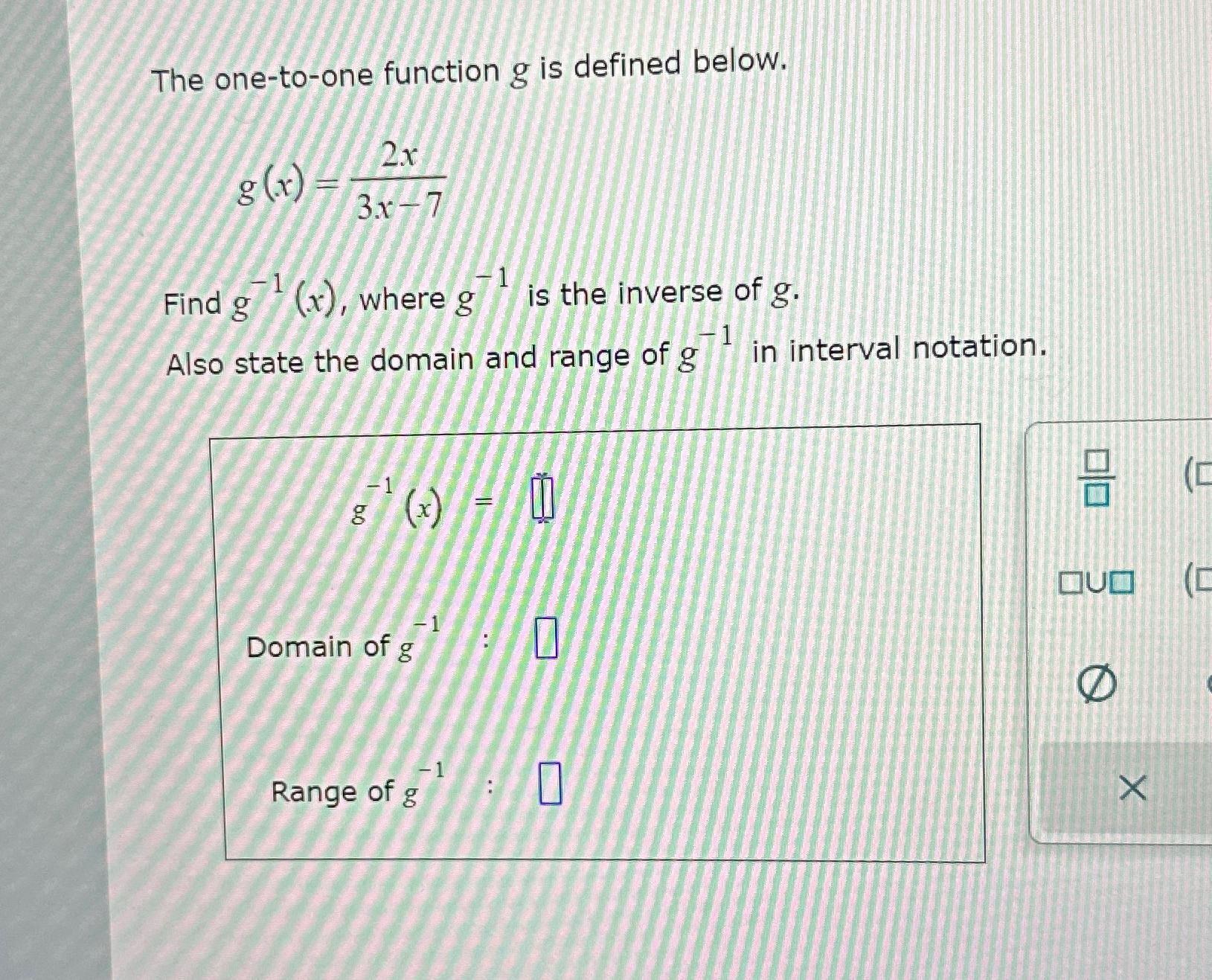Solved The one-to-one function g ﻿is defined | Chegg.com