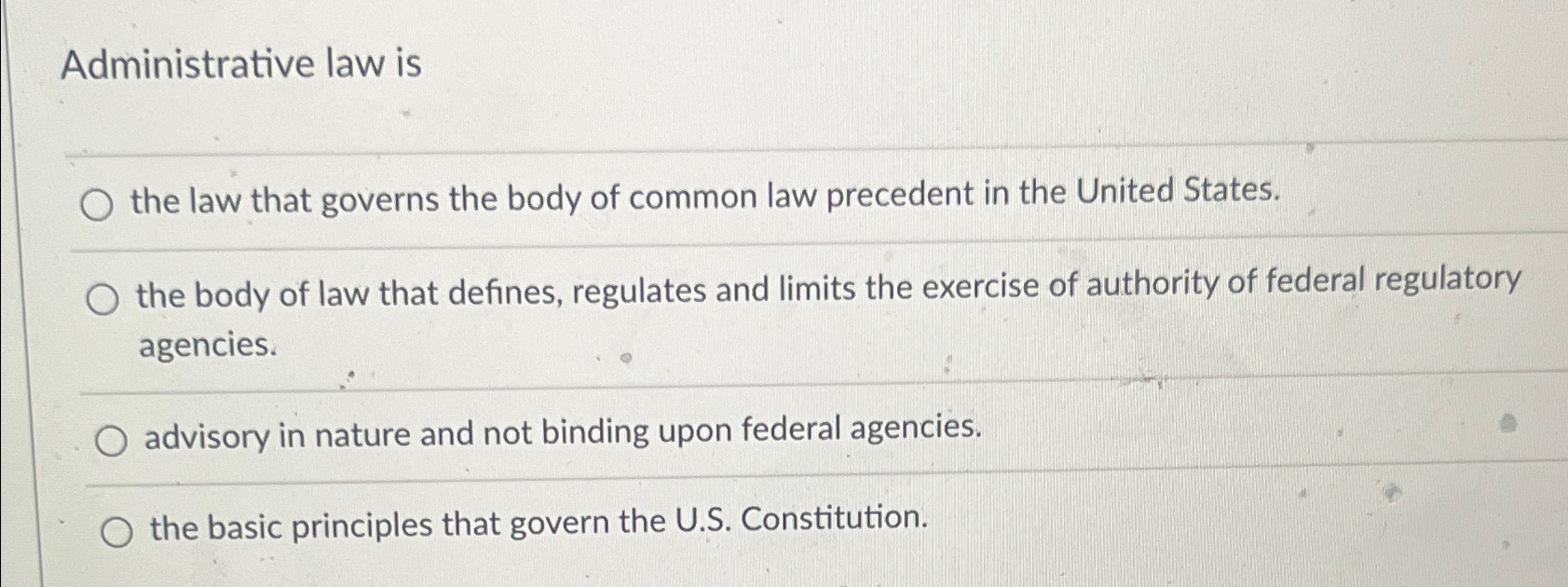 Solved Administrative law isthe law that governs the body of | Chegg.com