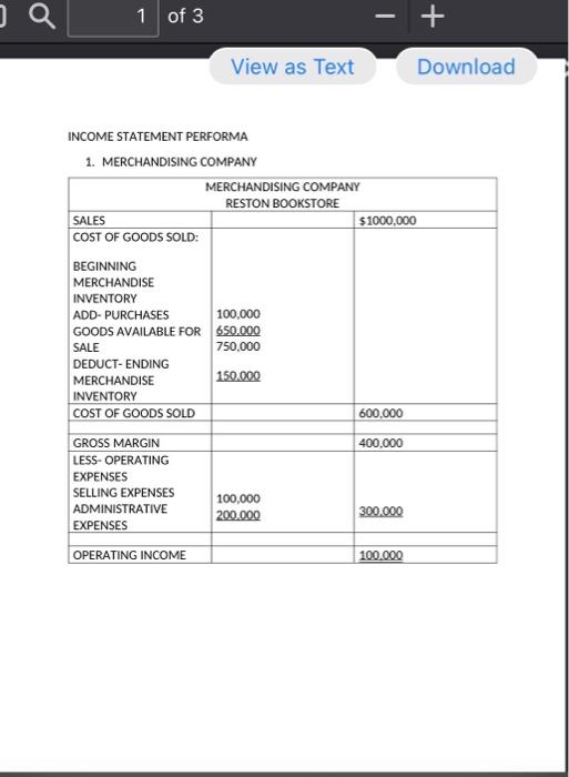 1 of 3 + View as Text Download INCOME STATEMENT | Chegg.com