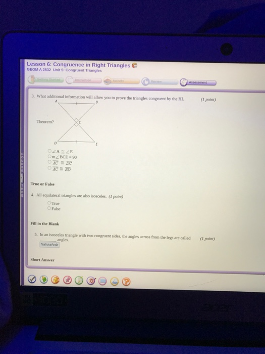 assignment 5 proving right triangles congruent