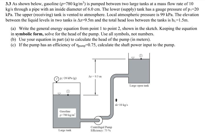 Solved 3.3 As shown below, gasoline (density:780 kg/m3) is | Chegg.com