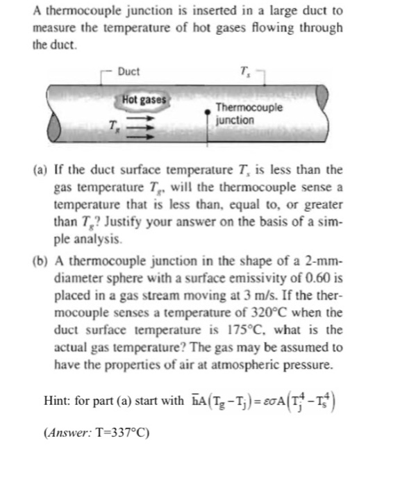 Solved A thermocouple junction is inserted in a large duct