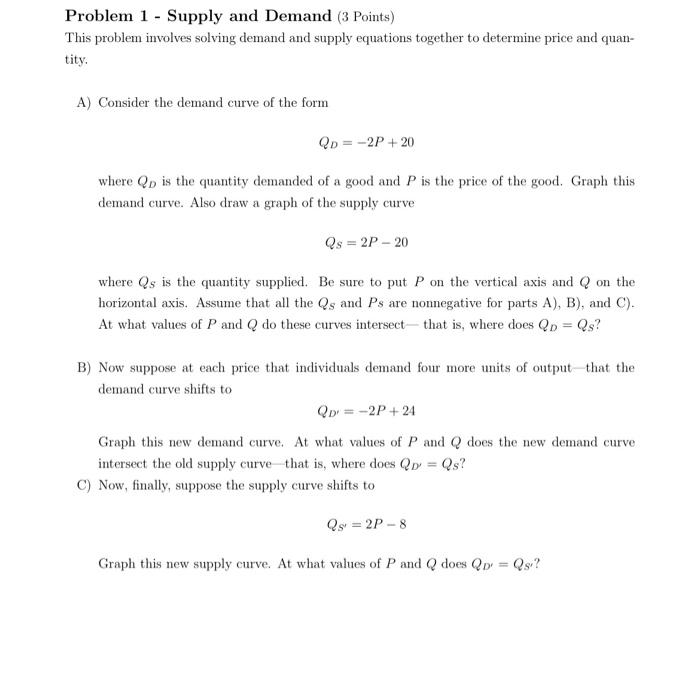 Solved Problem 1 - Supply and Demand (3 Points) This problem | Chegg.com