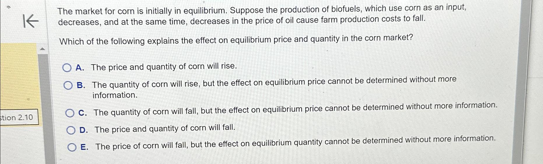 Solved The market for corn is initially in equilibrium. | Chegg.com