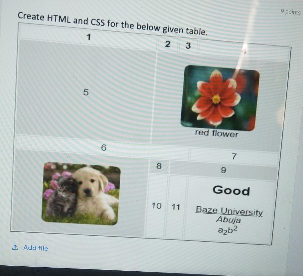 Solved 9 points Create HTML and CSS for the below given | Chegg.com