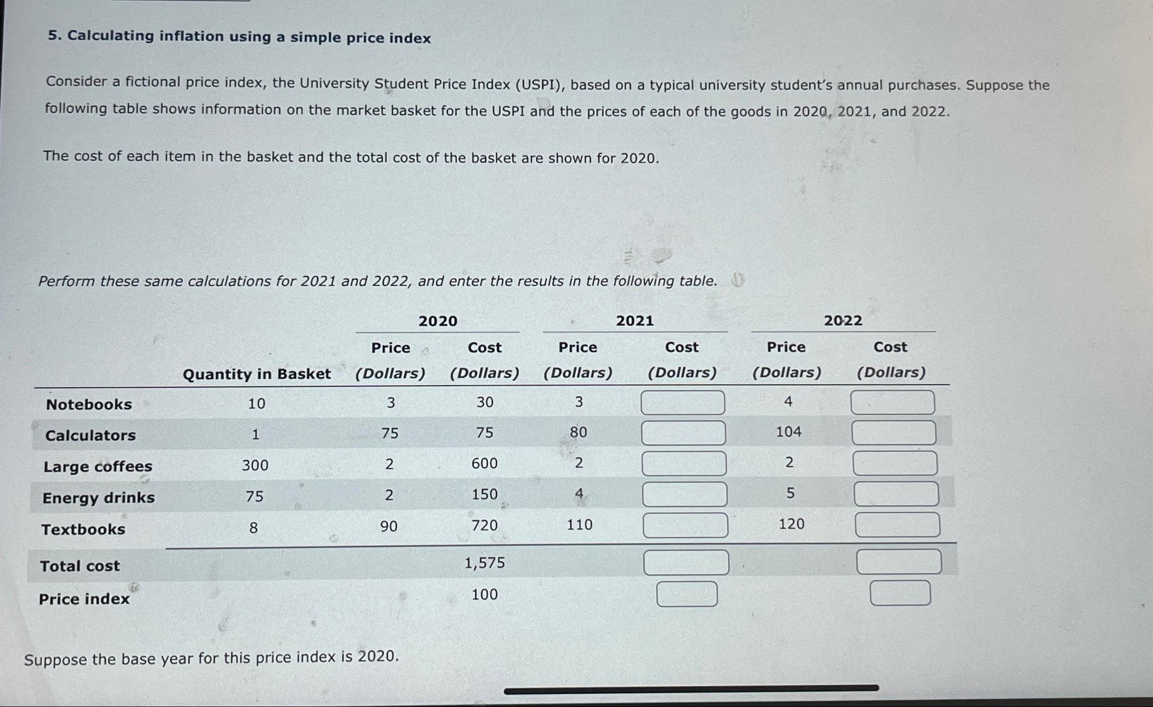 Solved Calculating Inflation Using A Simple Price | Chegg.com