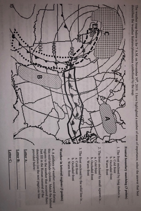 Solved The weather map below is for 7 A.M. on November 30, | Chegg.com