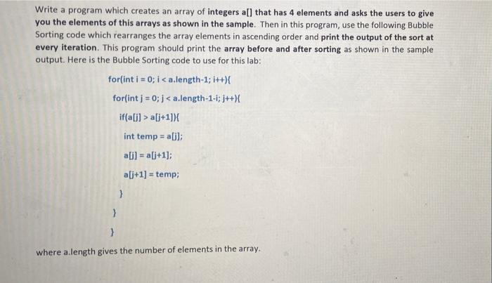 Solved Write a program which creates an array of integers | Chegg.com