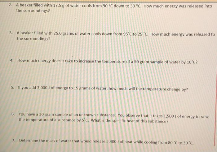 Solved 2. A beaker filled with 17.5 g of water cools from | Chegg.com