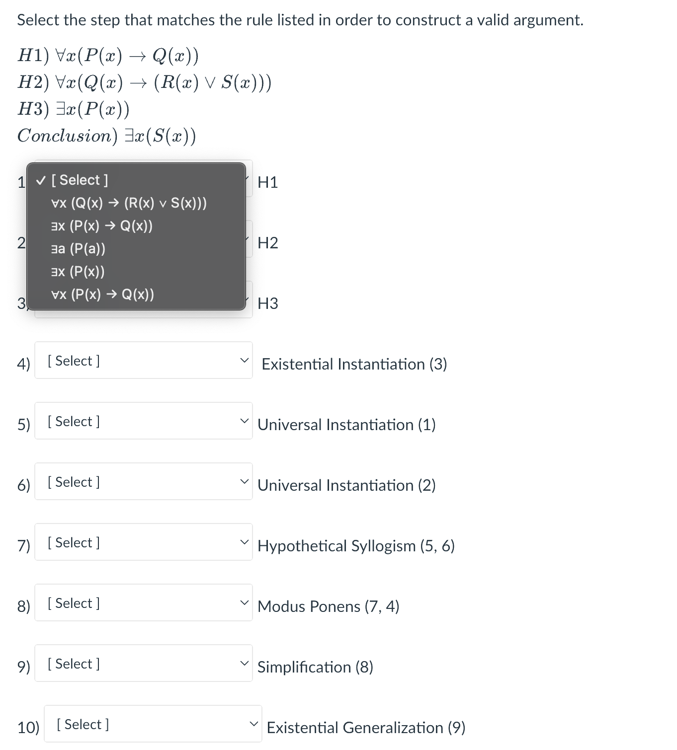 Select Step 3 Solved Select the step that matches the rule listed in order | Chegg.com