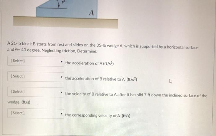 Solved B 0 A A 21-lb Block B Starts From Rest And Slides On | Chegg.com