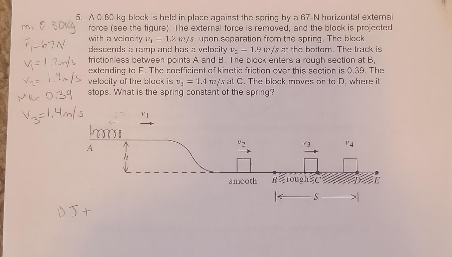 Solved 5. A 0.80-kg block is held in place against the | Chegg.com