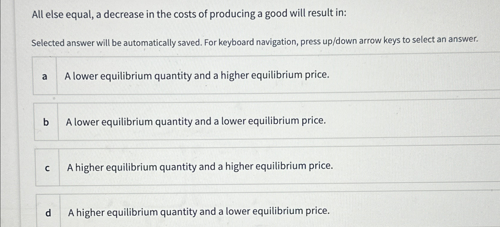 Solved All else equal, a decrease in the costs of producing | Chegg.com