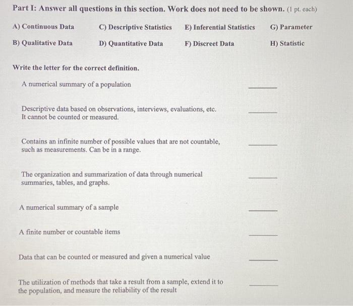 Solved Part I: Answer all questions in this section. Work | Chegg.com