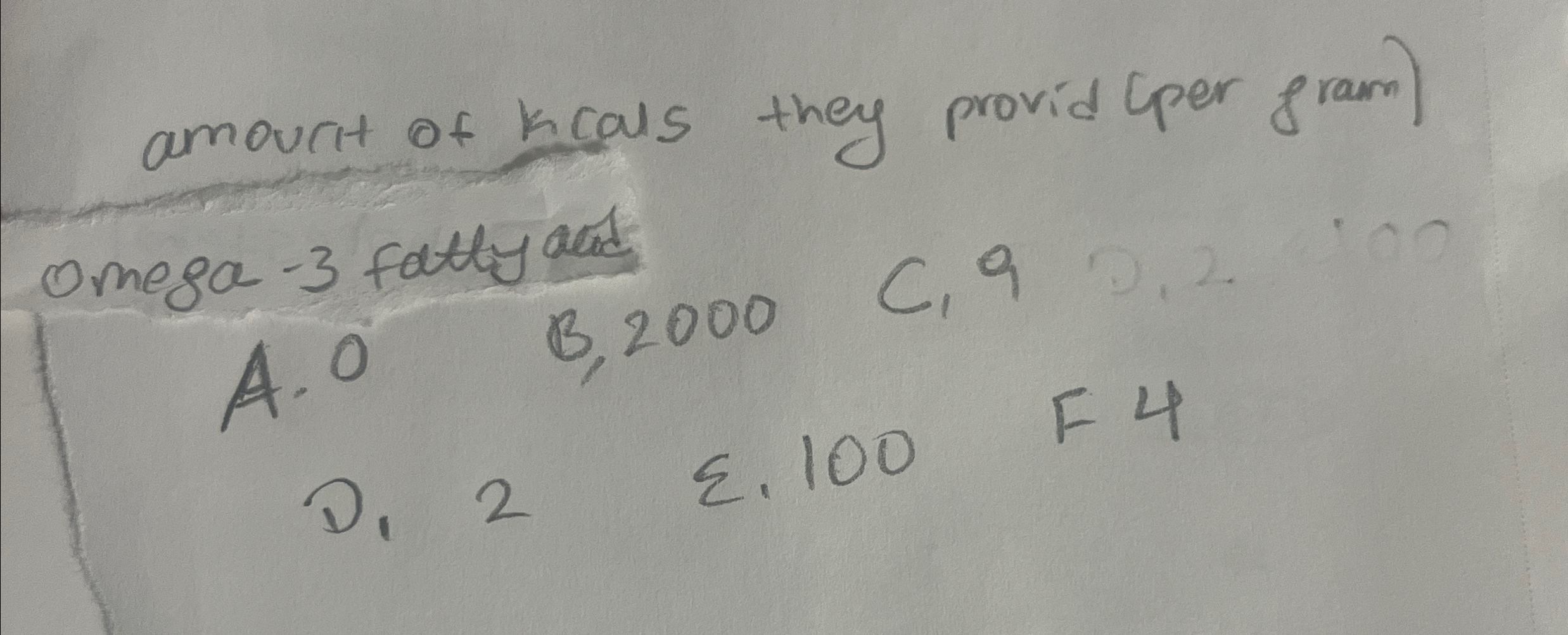 Solved amount of kcals they provid (per gram) ﻿omega -3 | Chegg.com