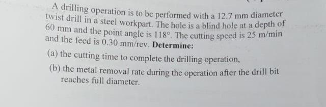 A drilling operation is to be performed with a 12.7 | Chegg.com