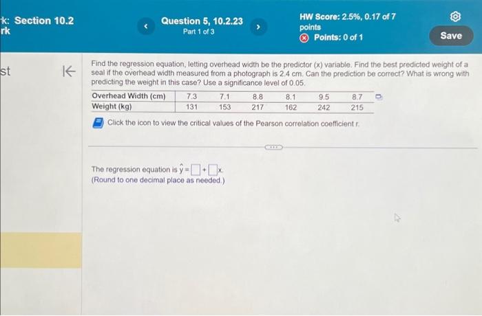 Solved The best predicted weight for an overhead width of | Chegg.com