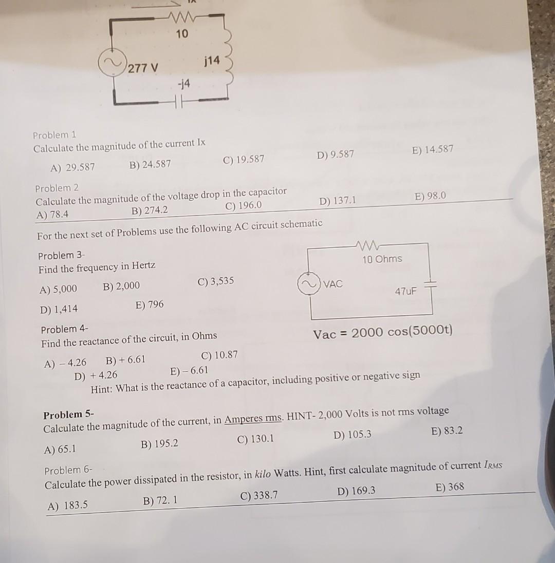 Solved 10 j14 277 V -14 D) 9.587 E) 14.587 Problem 1 | Chegg.com