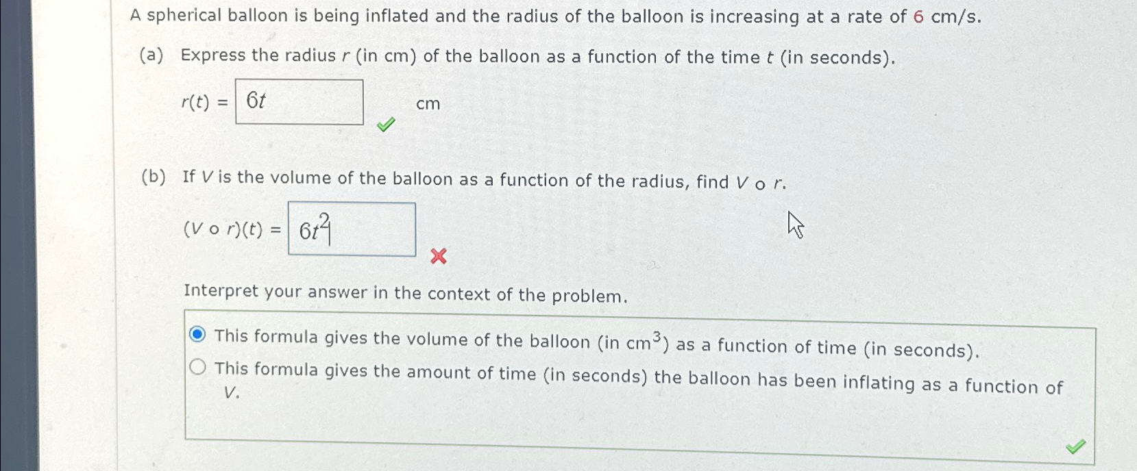 Solved A spherical balloon is being inflated and the radius | Chegg.com
