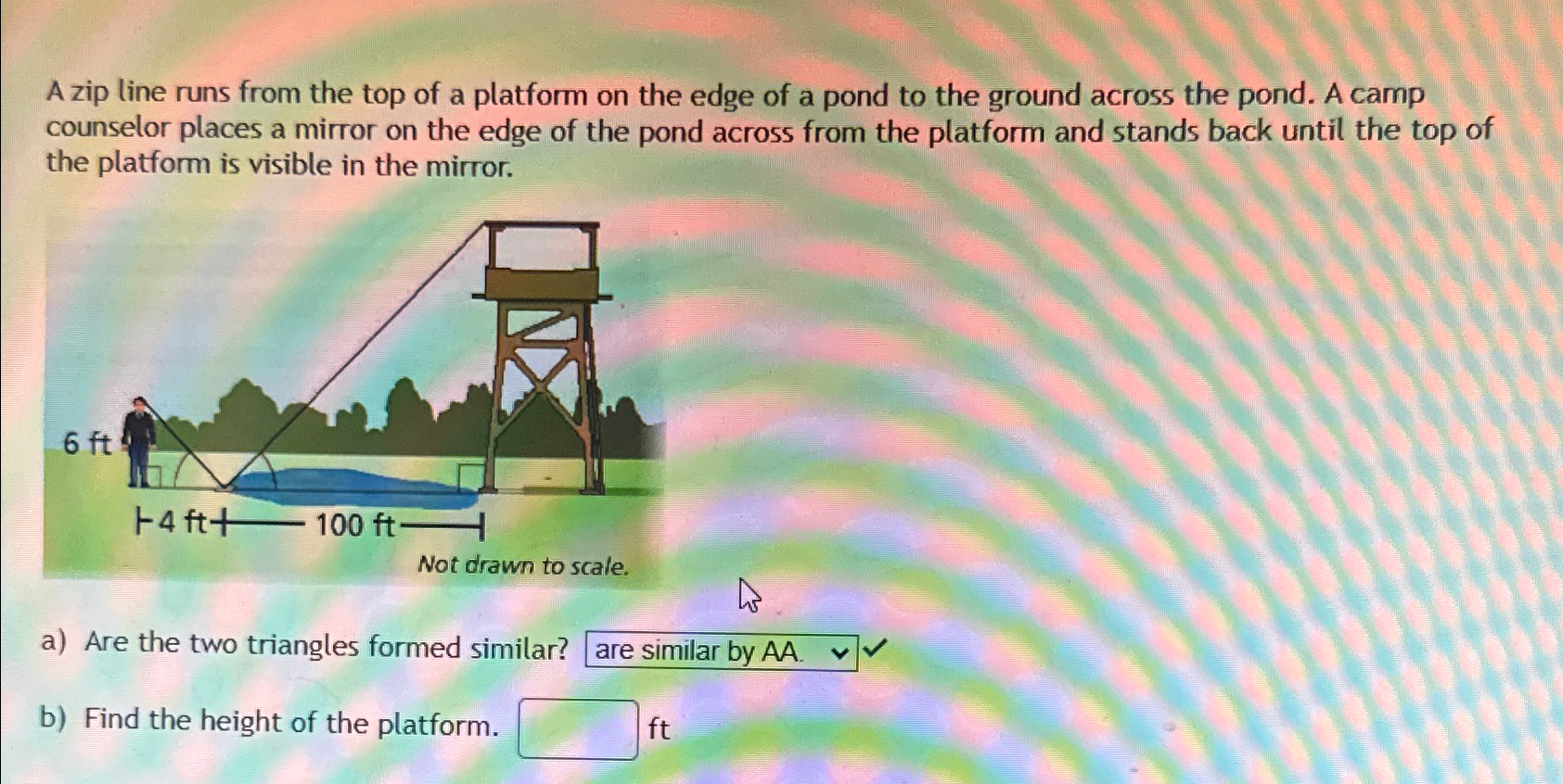 Solved A zip line runs from the top of a platform on the | Chegg.com