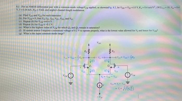 Solved 8.1 For An NMOS Differential Pair With A Common-mode | Chegg.com