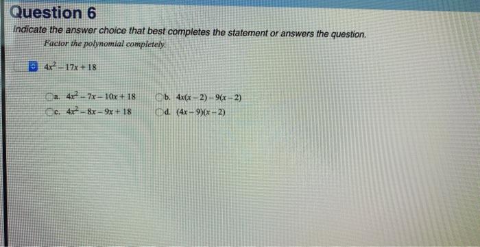 Solved indicate the answer choice that best completes the | Chegg.com