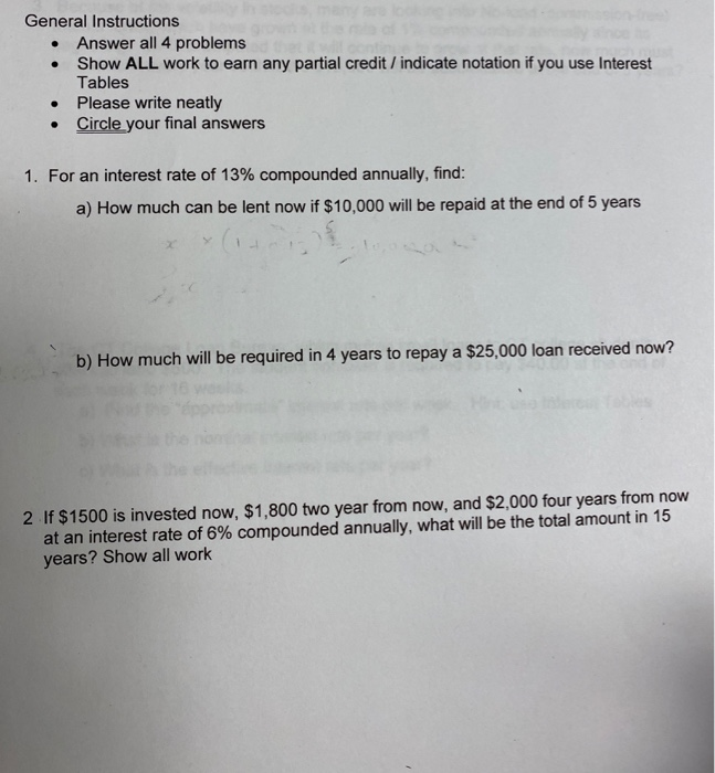Solved General Instructions Answer all 4 problems Show ALL | Chegg.com