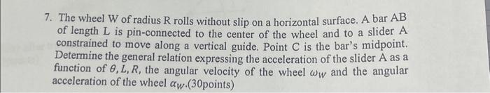 Solved 7. The wheel W of radius R rolls without slip on a | Chegg.com