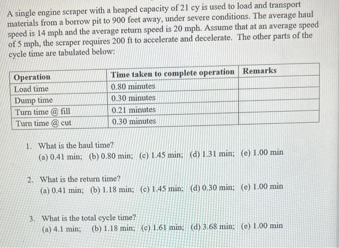 Solved A single engine scraper with a heaped capacity of | Chegg.com