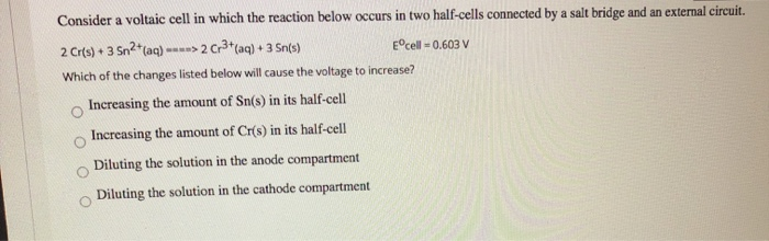 Solved Consider a voltaic cell in which the reaction below | Chegg.com