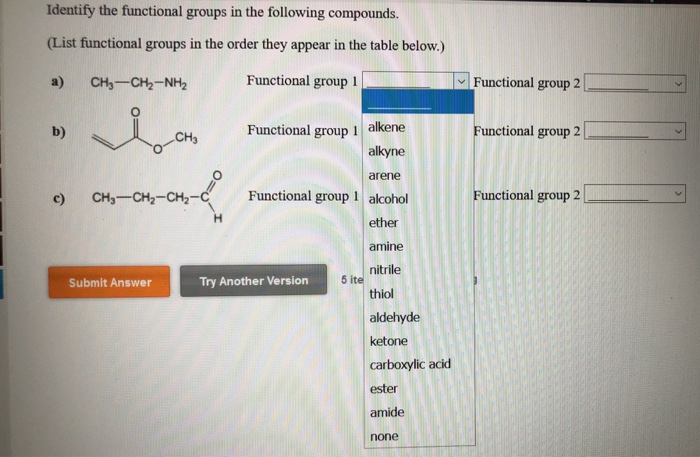 Solved Identify The Functional Groups In The Following