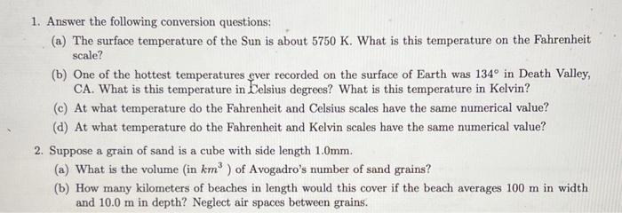Solved 1. Answer the following conversion questions: (a) The | Chegg.com