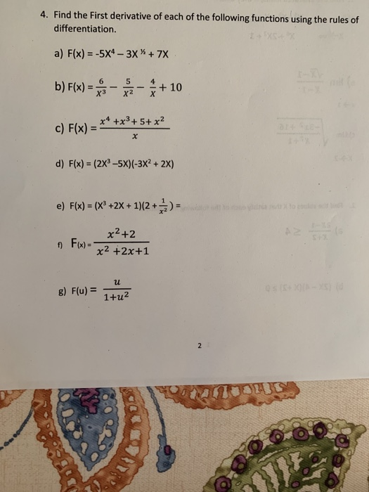Solved 4. Find the First derivative of each of the following | Chegg.com