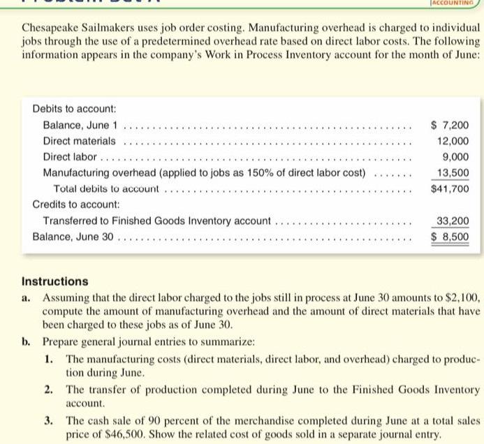 Solved Chesapeake Sailmakers uses job order costing.