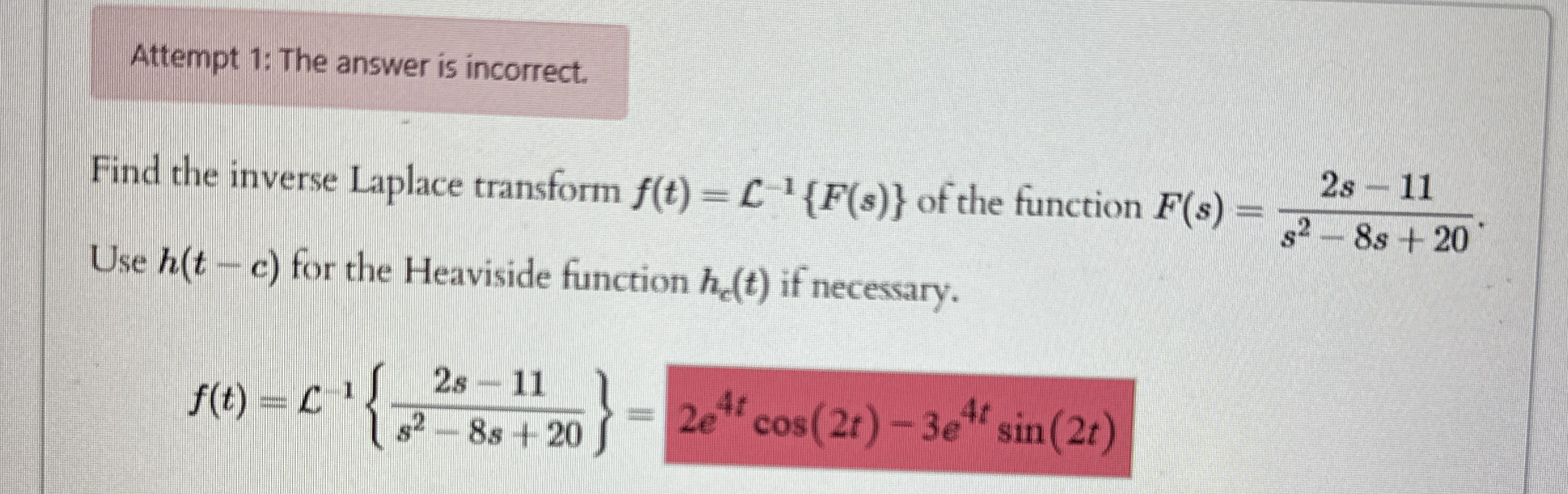 Attempt 1: The answer is incorrect.Find the inverse | Chegg.com