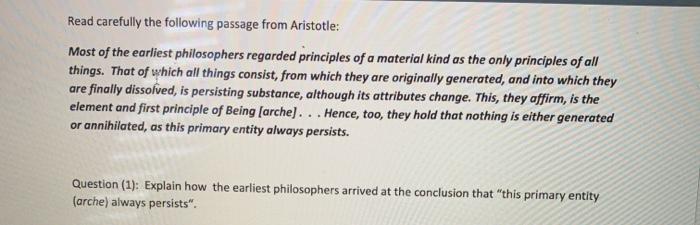 Solved Read carefully the following passage from Aristotle