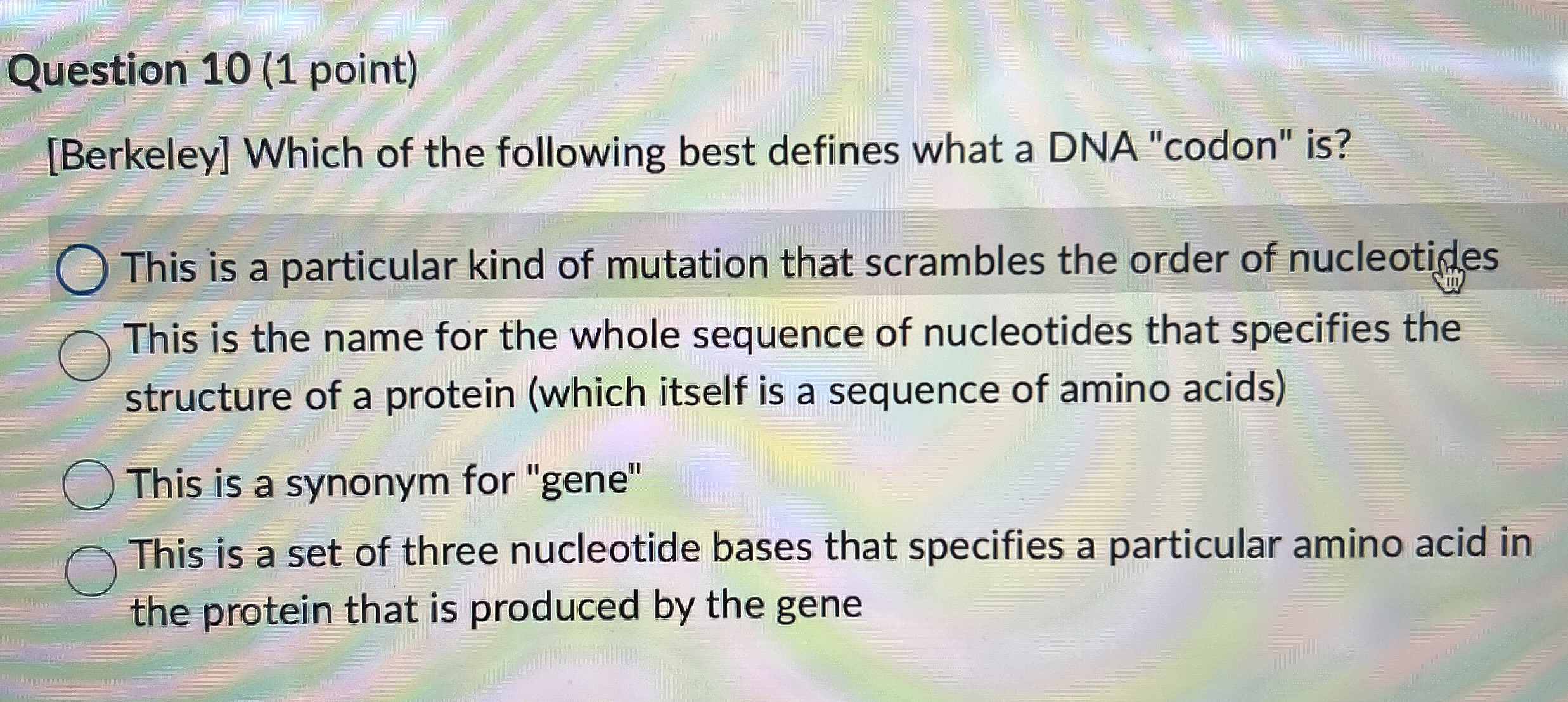 Solved Question 10 (1 ﻿point)[Berkeley] ﻿Which of the