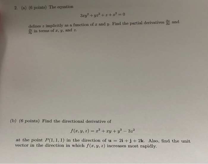 Solved 2 A 6 Points The Equation 3ry Yz Z 0 Chegg Com