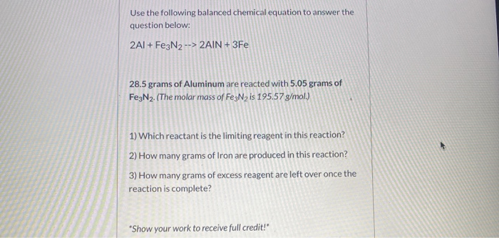 Solved Use the following balanced chemical equation to | Chegg.com