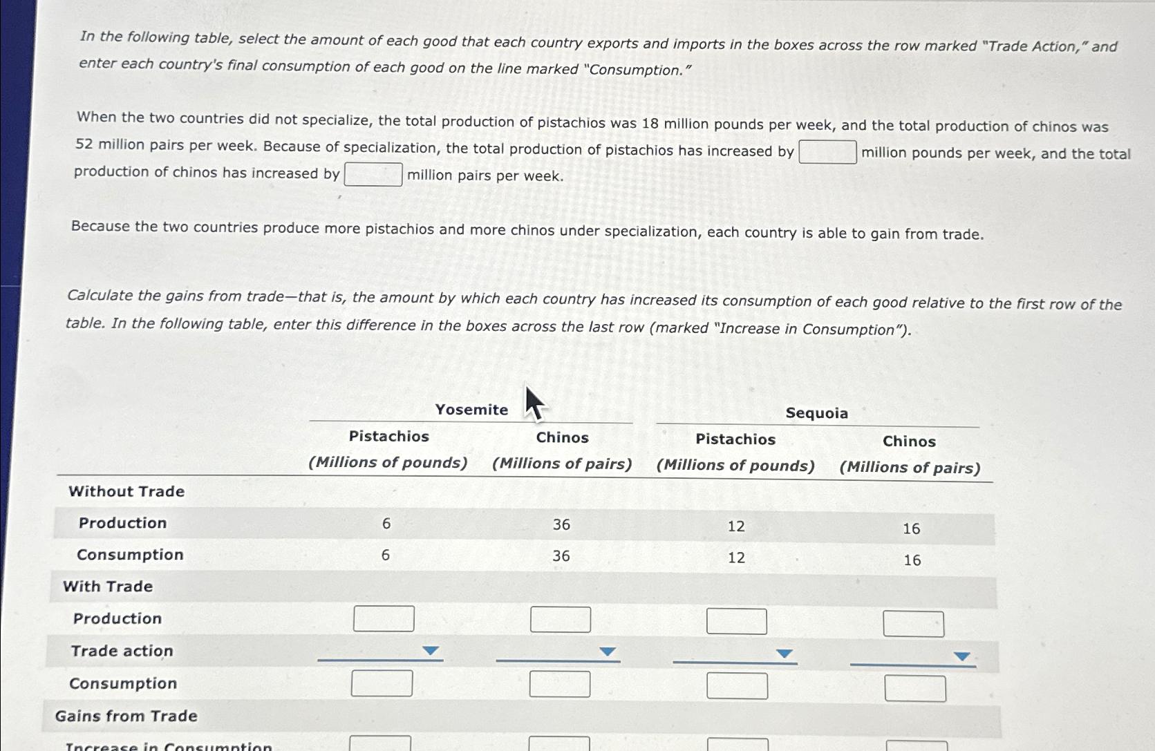 Solved In the following table, select the amount of each | Chegg.com