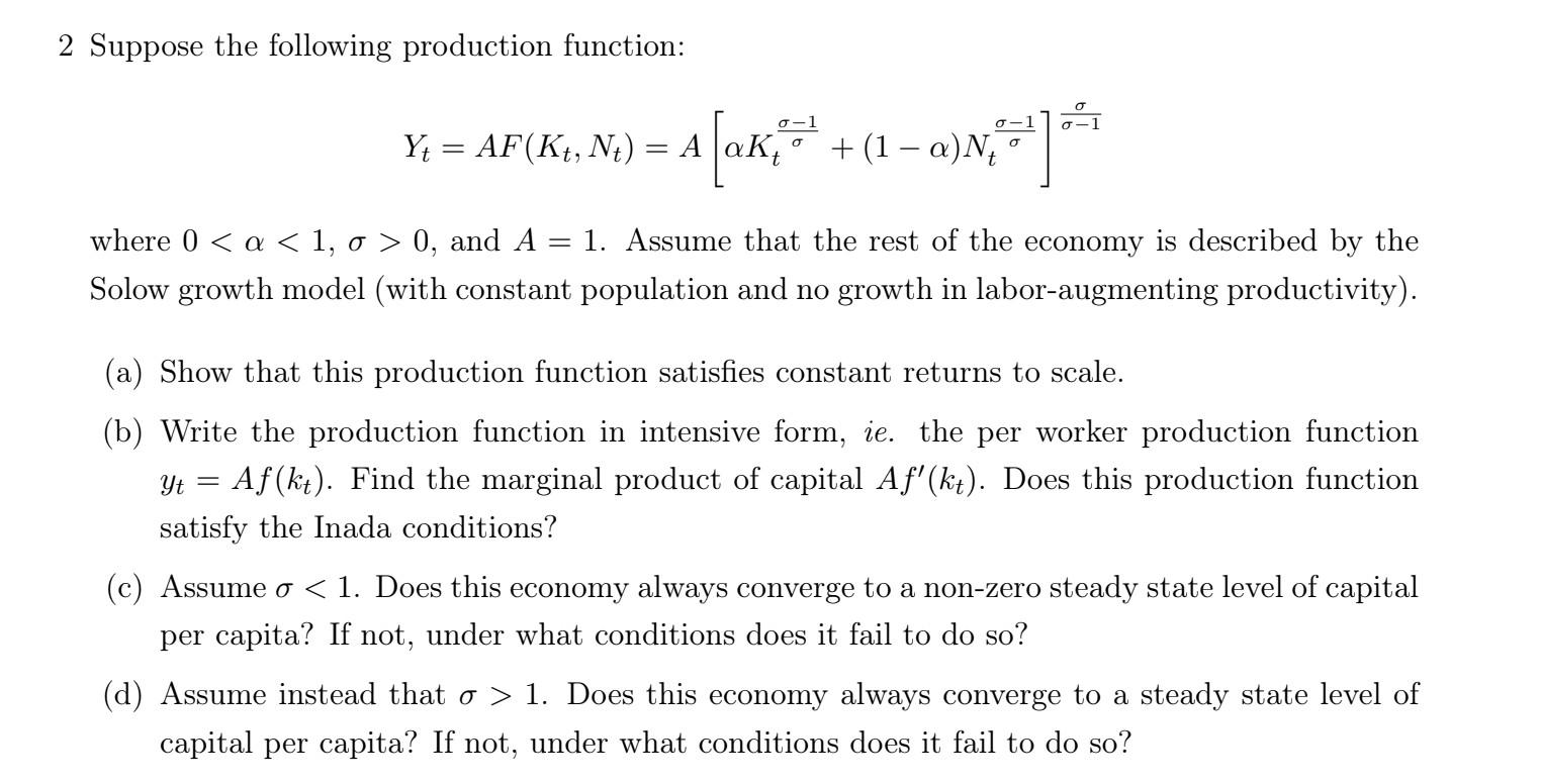 Solved 2 Suppose the following production function: | Chegg.com