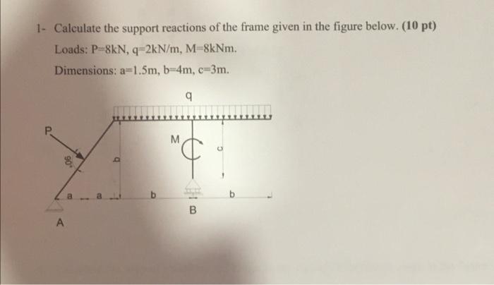 Solved 1 - Calculate the support reactions of the frame | Chegg.com